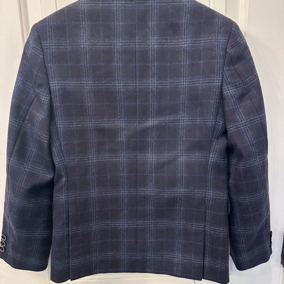 TALLIA Navy Plaid Blazer Lined no sz tag measures as kids 10/12 - Picture 2 of 5